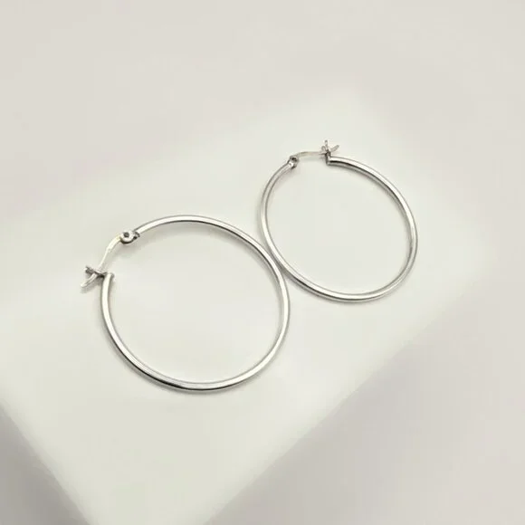 Sterling 1.5" Silver Hoop Earrings - Picture 3 of 6